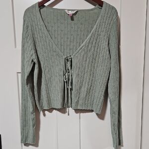 No Boundaries Sage Green Tie-Front Sweater